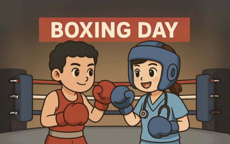 อะตอมเด็กเนิร์สชกมวยกับตัวละครในชุดมวย ฉลอง Boxing Day